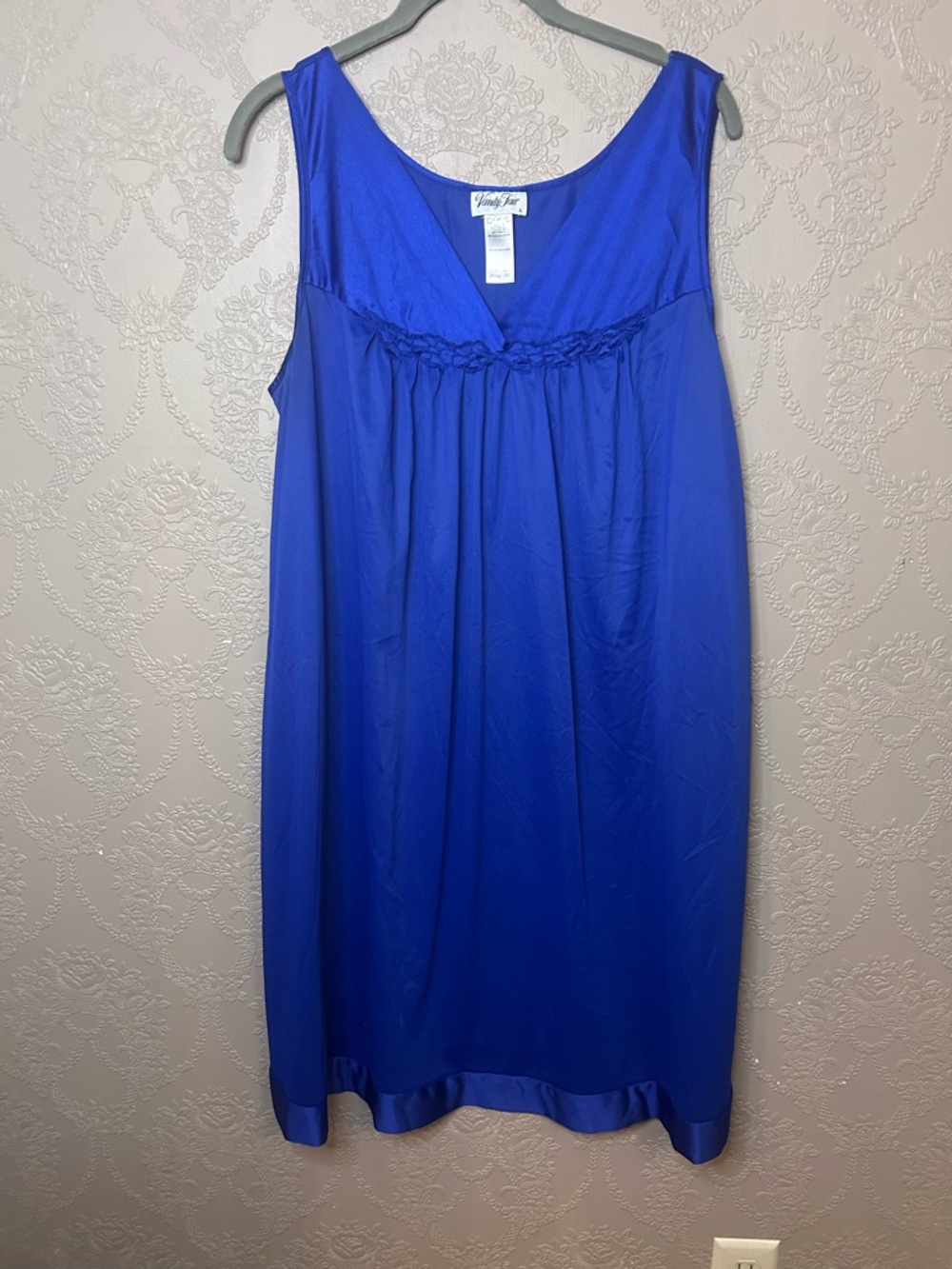Vanity Fair Royal Blue Sleeveless Braided Yoke nightgown